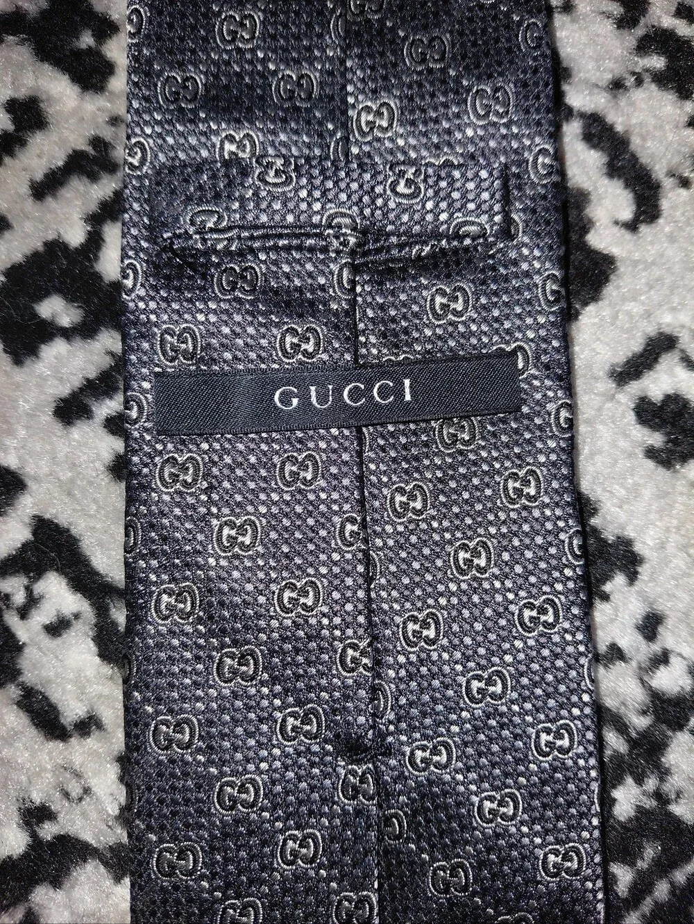 Authentic Gucci GG Monogram Silk Tie | Dark Grey / Charcoal Luxury Necktie CC